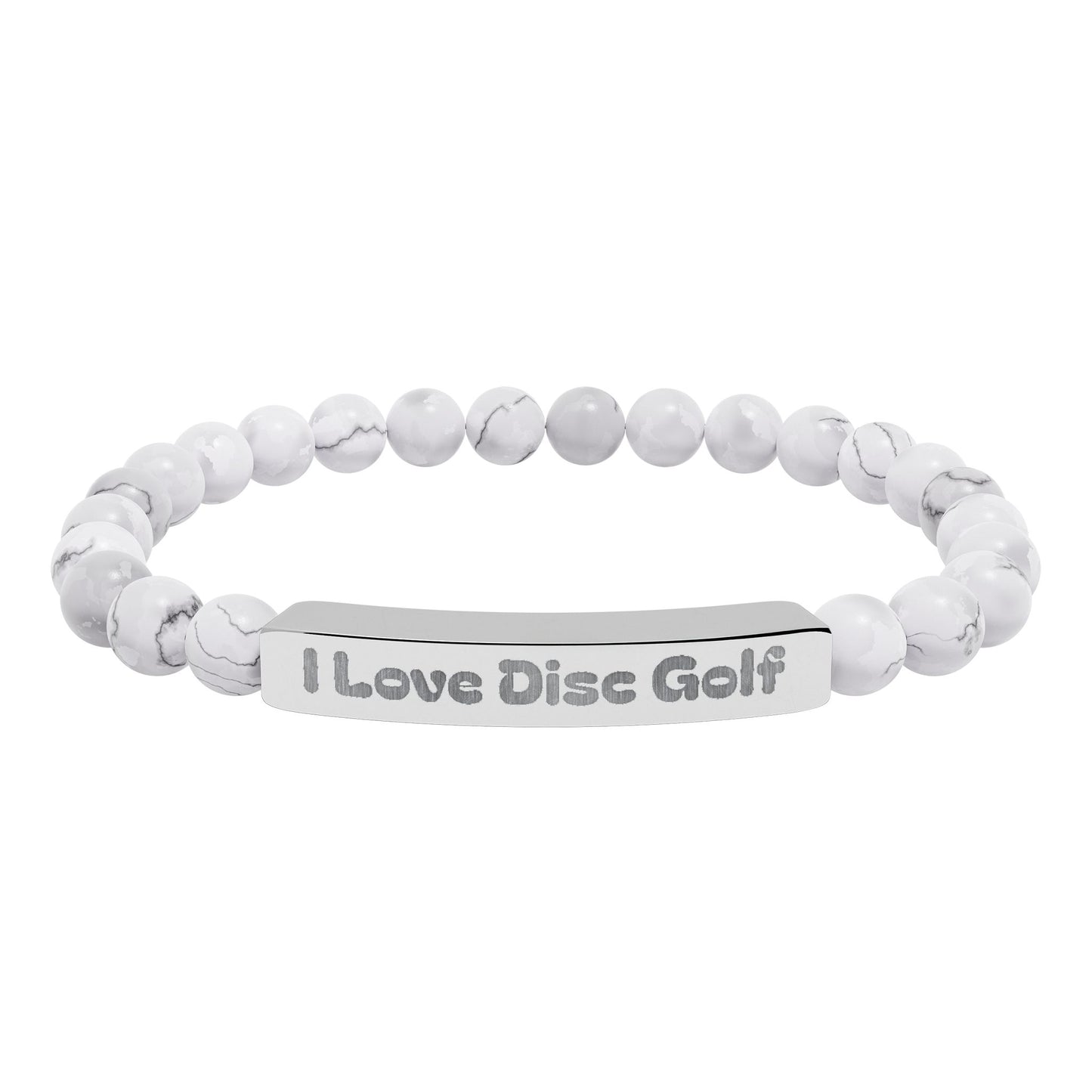 Natural Stone Stretch Bar Bracelet with I Love Disc Golf