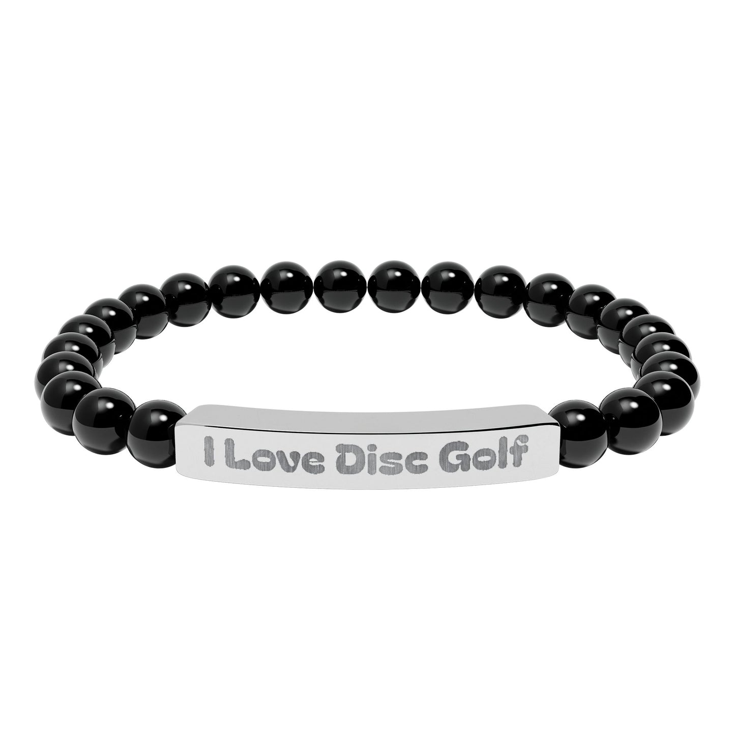Natural Stone Stretch Bar Bracelet with I Love Disc Golf