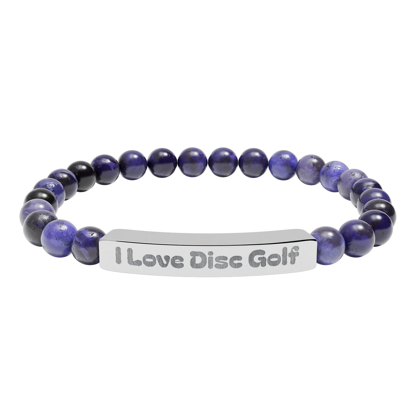 Natural Stone Stretch Bar Bracelet with I Love Disc Golf