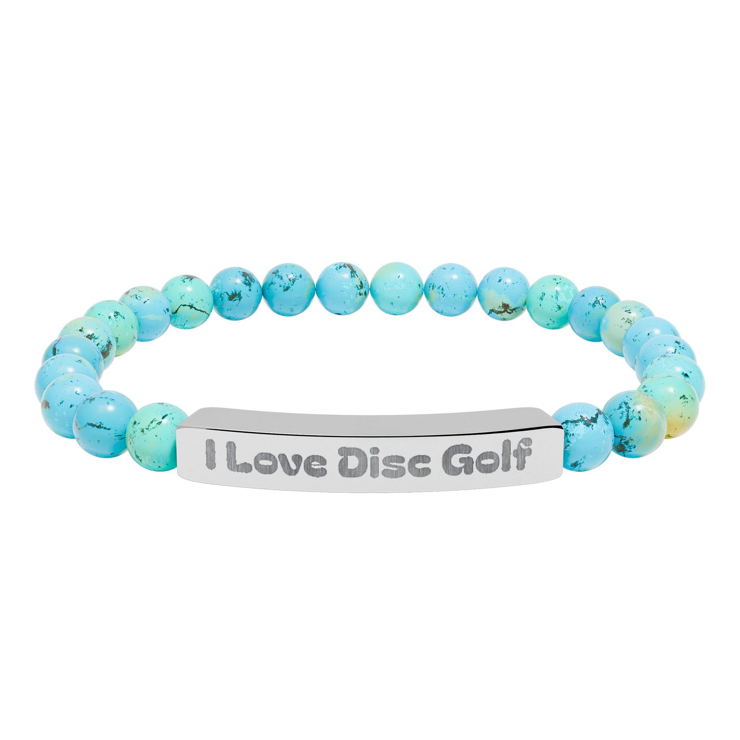 Natural Stone Stretch Bar Bracelet with I Love Disc Golf