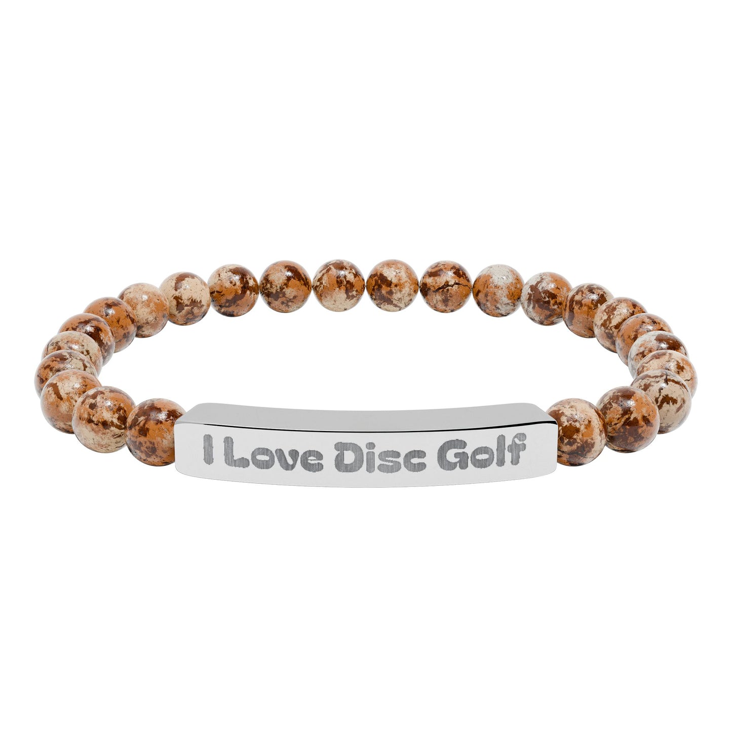 Natural Stone Stretch Bar Bracelet with I Love Disc Golf