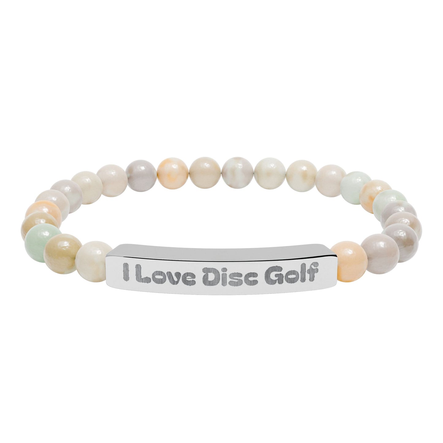 Natural Stone Stretch Bar Bracelet with I Love Disc Golf