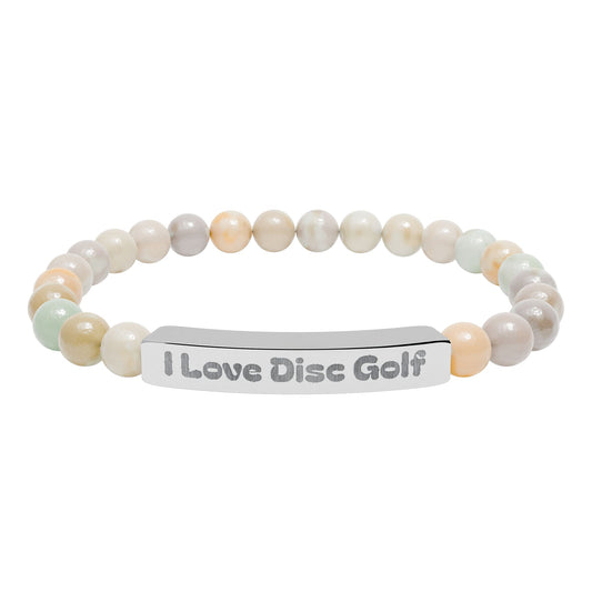 Natural Stone Stretch Bar Bracelet with I Love Disc Golf